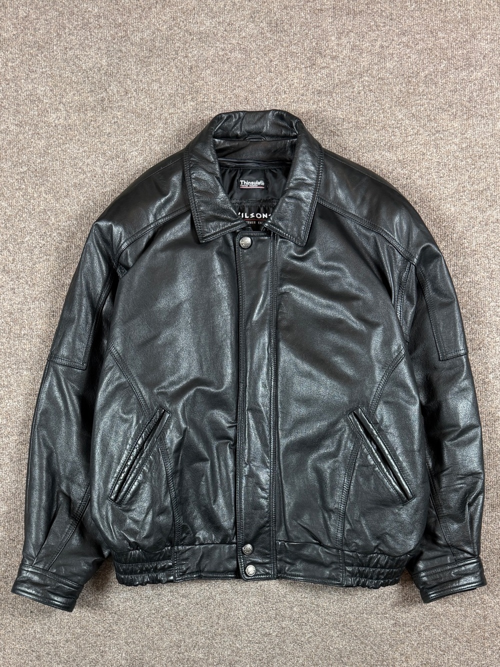 Vintage Wilsons Black‎ Leather Bomber Jacket Men’s 1X Full Zip Removable Lining